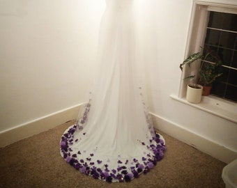 Trailing floral veil with embelished flowers