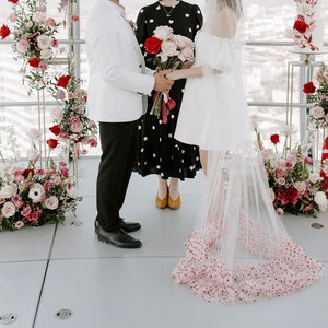 Ruffle frill veil, modern veil, daisy detail veil and cape, cool veil, city bride style,  elopement veil  cape, shoulder cape