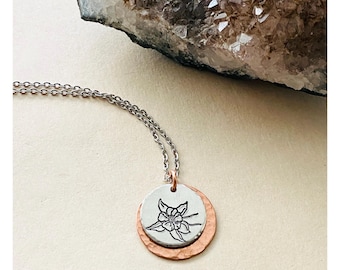 Handmade Columbine Flower Necklace: Mixed Metal, Hand-Stamped and Hypoallergenic