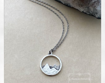 Mountain Range Reversible Hammered Charm Necklace | Mountains Are Calling Ring and  Necklace Set | Hypo Allergenic Hand-stamped Handmade