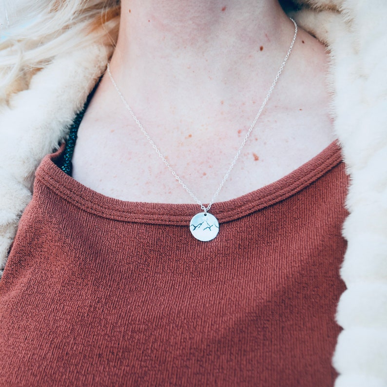 Handmade Rocky Mountains Necklace Mountains Are Calling Hand-stamped HypoAllergenic Hammered Mountain Necklace Rocky Mtn National Park image 4