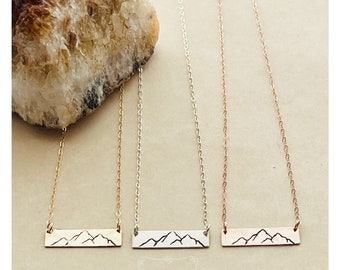 Hand-Stamped Mountain Bar Necklace | Mountains Are Calling |Handmade HypoAllergenic Colorado Mountain Necklace| Silver Gold Rose Gold|