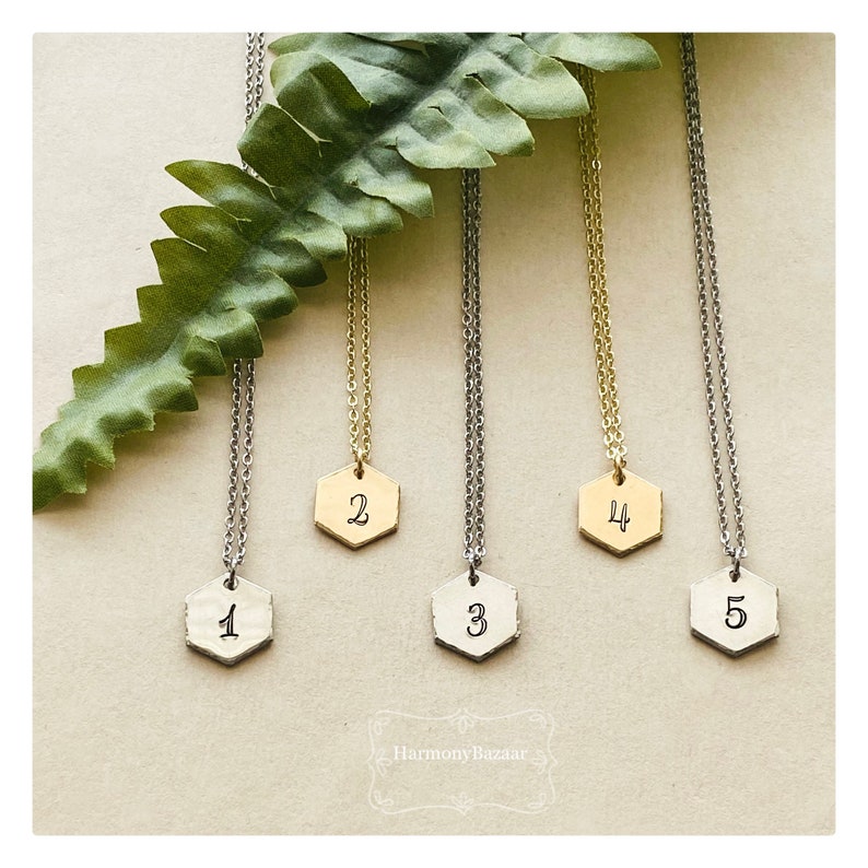 Enneagram Necklace Lucky Number Hand-stamped Handmade Hypoallergenic Number Necklace image 1