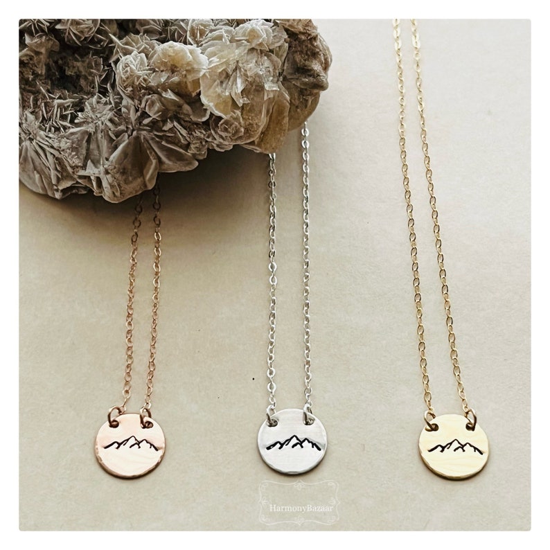 Hand-Stamped Mountain Necklace Mountains Are Calling Handmade HypoAllergenic Dainty Colorado Mountain Necklace Silver Gold Rose Gold image 7