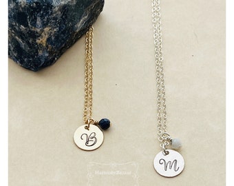 Hand-Stamped Initial Necklace| Mothers Day Dainty Hammered Birthstone Necklace|Gold|Rose Gold| Silver Personalized Mothers Day  Necklace