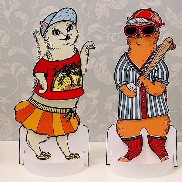 Sassy Fashion Cats Dress Up Paper Dolls Printable, Todd and Tabitha