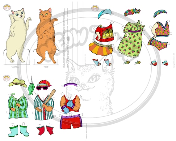 Printable Paper Cat Dolls Cut Out and Dress up Todd Tabitha - Etsy