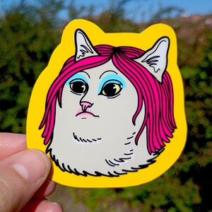 Sticker rigolote chat Lady Lydia, sticker bouteille pour ordinateur portable coloré impertinent mignon, autocollant chat illustré en vinyle imperméable humoristique