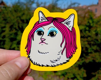 Adesivo engraçado da Lady Lydia, decalque de garrafa para laptop colorido e atrevido, adesivo de gato ilustrado em vinil à prova d'água e bem-humorado