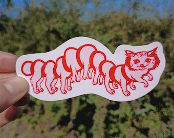 Caterpillar Kitty, vreemde, rare en grappige kleurrijke laptopfles sticker, waterdichte vinyl geïllustreerde kat sticker, zoveel poten