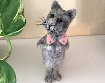 Hand Made Wool Felted  Whimsical Kitty Cat