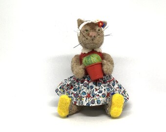 Handmade Wool Felted  Whimsical Kitty