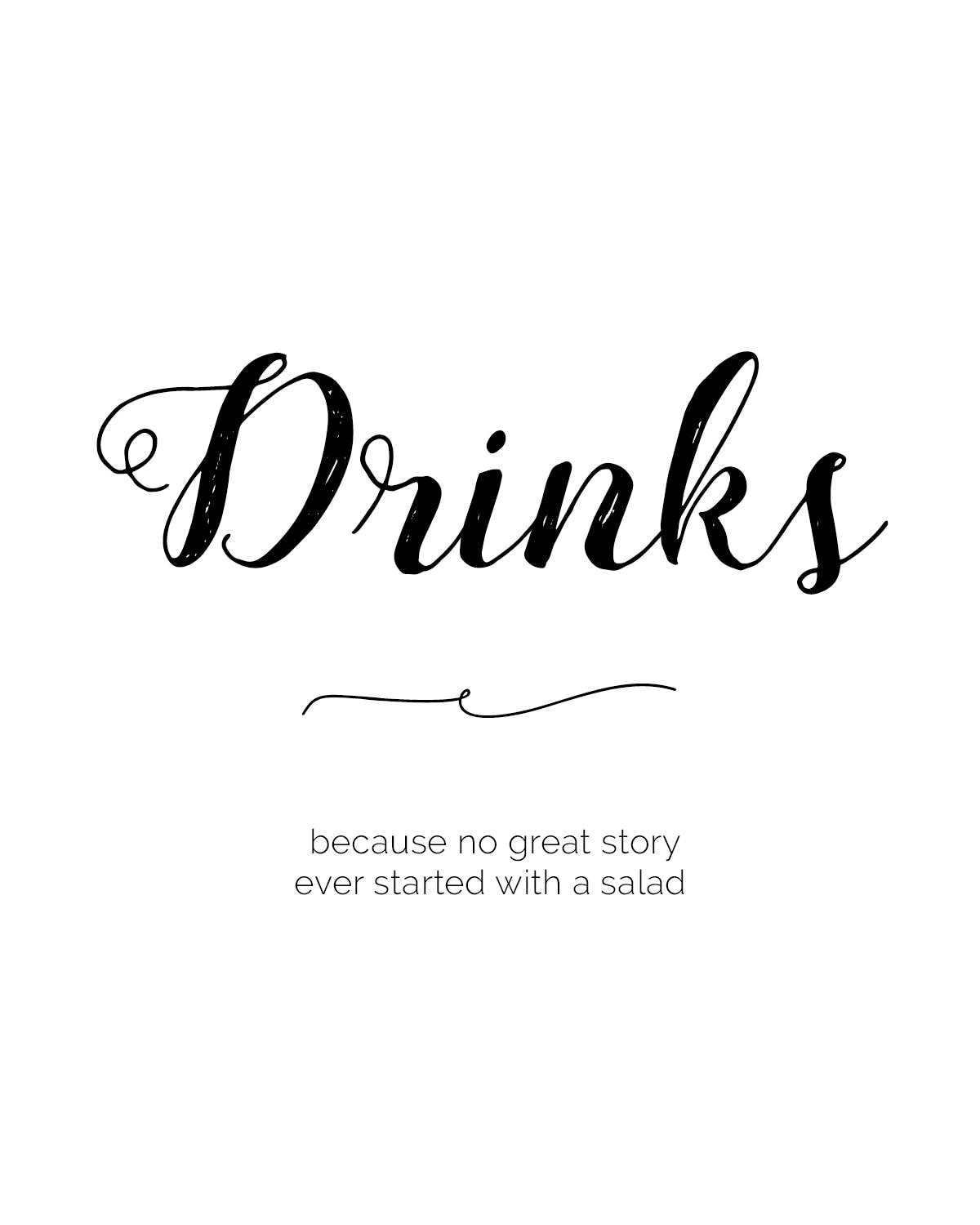 Elegant and Funny Drinks Sign 8x10 In Instant Download, Digital File