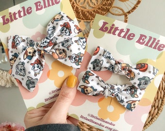 Pup Patrol Hair Bow | dog bow | hair bows for girls | bows for toddlers | knotted bows | pigtail set |