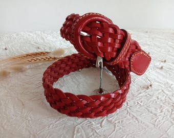 Vintage Red Braided Leather Belt with Knot Detail | Adjustable Vintage Red Braided Leather Belt with Knot Detail | Adjustable main image 4
