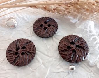 Bouton en bois, bouton haute couture en bois, bouton design, bouton en bois avec relief, 28 mm (1,1"). Lot de 3 boutons.