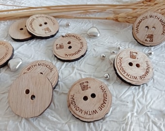 Set of 5 wooden buttons, raw wooden button, large rustic wooden button, 2-hole wooden button, 35 mm (1.4"), set of 5 buttons.