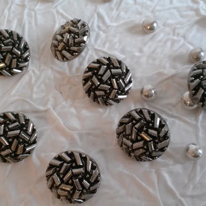 Lot of 6 fancy buttons, vintage resin buttons with silver metal effect, silver haute couture button, jewel button, 18 mm (0.7&quot;).