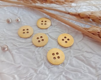 Haute couture button in gold metal, 4-hole button in gold metal, round and flat shape, designer button, 15 mm (0.6").