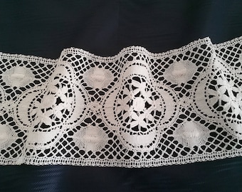 Dentelle aux fuseaux entredeux en coton écru, dentelle en coton, dentelle aux fuseaux en coton, dentelle d' Almagro, laize 12 cm (4,7")