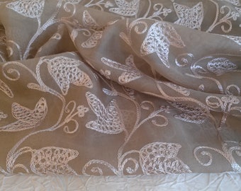 Haute couture silk organza, silk organza entirely embroidered in silk threads, width 75 cm (0.8 yd)