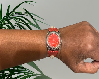 Cowrie Leather Watch, African Print Watch