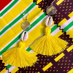 Cowrie Shell Tassel Earrings Seashell Earrings Cowry Tassel Earrings Yellow