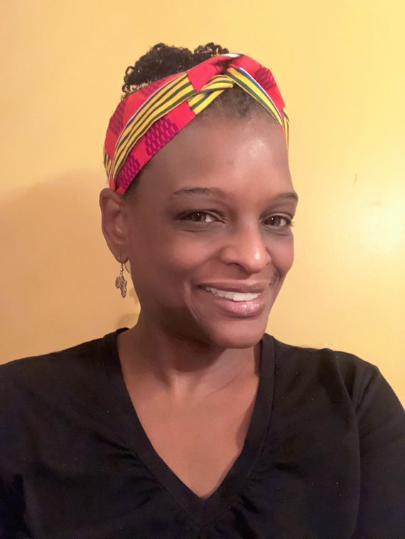 African Print Turban Headband Red Satin Lined Headband Etsy