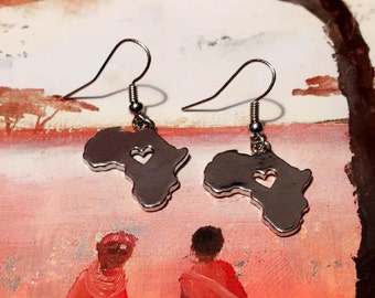 Africa Earrings - African Jewelry - Afrocentric Jewelry - Africa Shape Earrings - Gift For Black Women