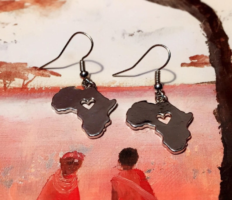 Africa Earrings African Jewelry Afrocentric Jewelry Africa Shape Earrings Gift For Black Women image 1