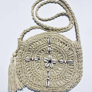 Cowrie Shell Rattan Woven Handbag Round Cross Body Handbag Long Strap Purse Cowry Hand Altered Tassel Wooden Detail Gift For Women image 8