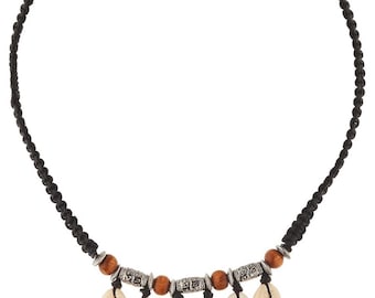 Cowrie Shell Hemp Necklace: Wooden Bead Boho Jewelry