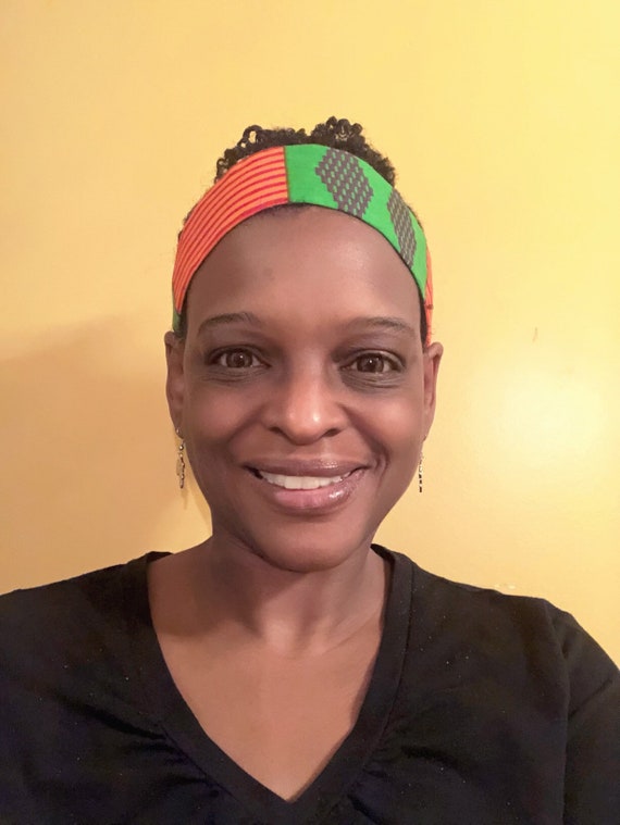 African Print Adjustable Headband Green Satin Lined Etsy