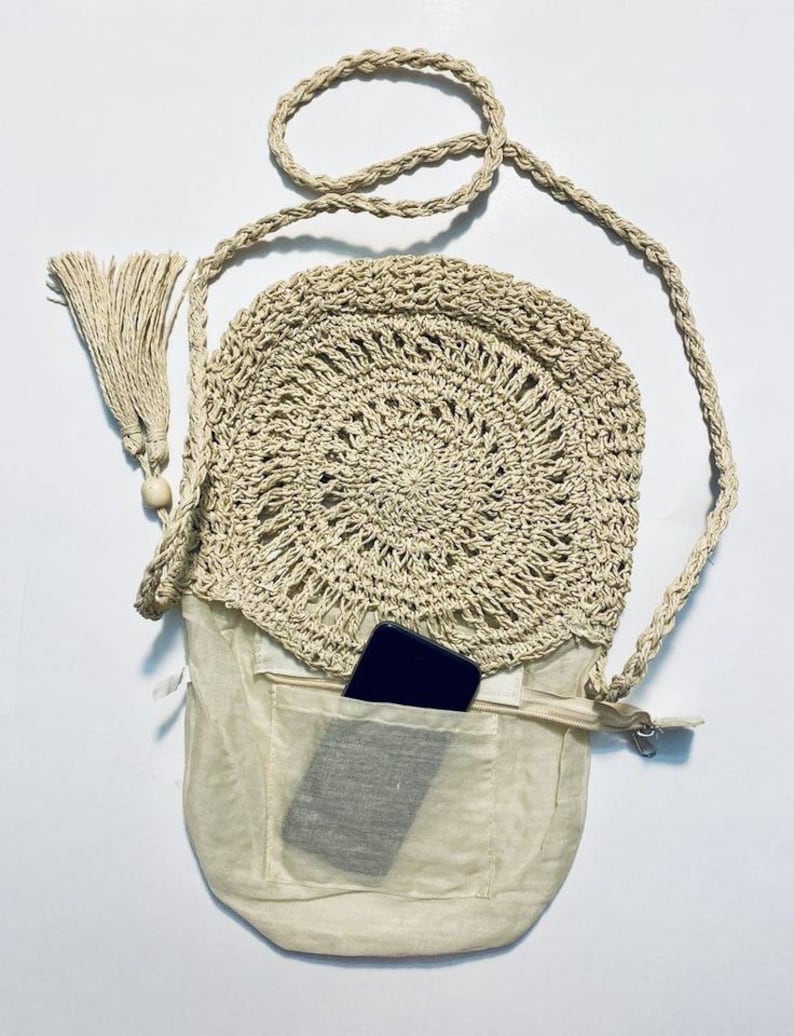 Cowrie Shell Rattan Woven Handbag Round Cross Body Handbag Long Strap Purse Cowry Hand Altered Tassel Wooden Detail Gift For Women image 5