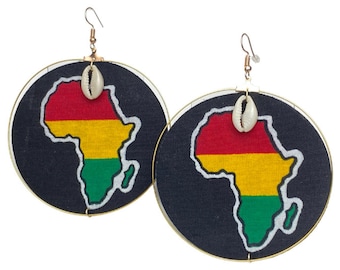 Africa Fabric Hoop Earrings: Pan-African Cowrie Shell Statement Earrings