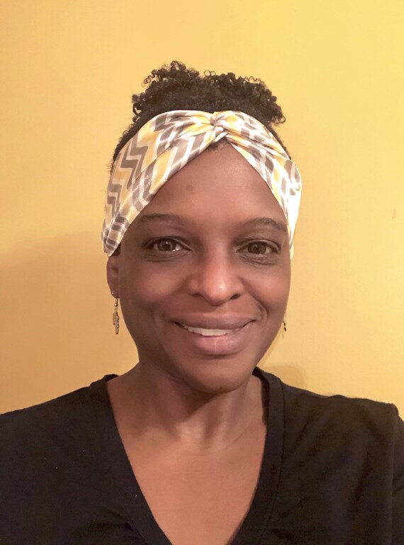 Satin Turban Headband Yellow Gray Adjustable Headband Etsy