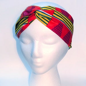 African Print Turban Headband Satin Lined Headband Adjustable Headband Natural Hair Accessory Natural Hair Gift For Women Red