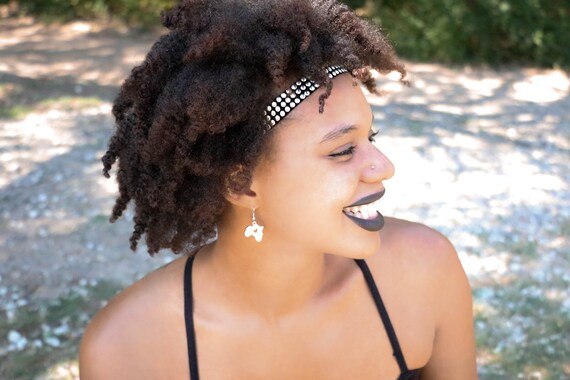 Silver Stud Adjustable Headband Black Headband Natural Etsy