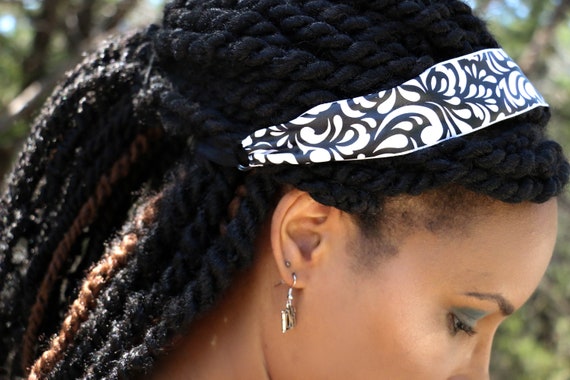 Ribbon Adjustable Headband Black White Natural Hair Etsy