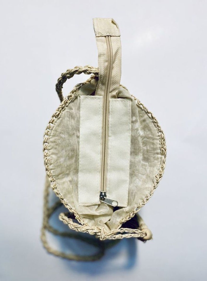 Cowrie Shell Rattan Woven Handbag Round Cross Body Handbag Long Strap Purse Cowry Hand Altered Tassel Wooden Detail Gift For Women image 4