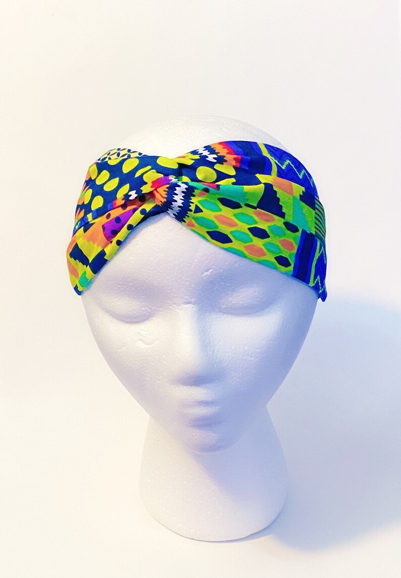 African Print Turban Headband Satin Lined Headband Adjustable Headband Natural Hair Accessory Natural Hair Gift For Women Blue