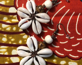 Cowrie Shell Flower Earrings: Afrocentric Beach Jewelry