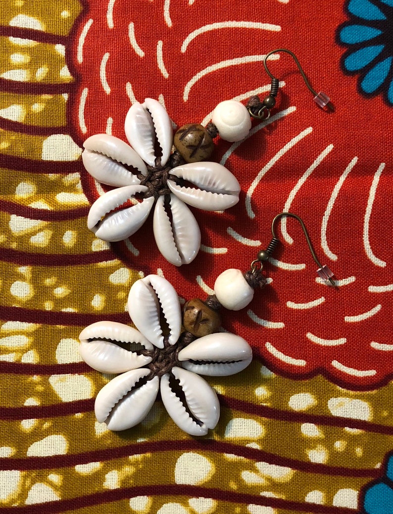 Cowrie Shell Star Shaped Earrings Afrocentric Jewelry Seashell Earrings Beach Accessory Gift For Women Shell Flower Earrings image 1