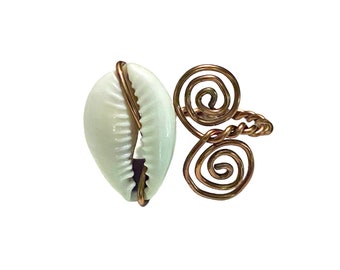 Cowrie Shell Ring - Copper Wire Ring - Seashell Ring - Cowry Shell Jewelry - Open Ring