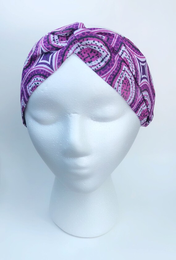 African Print Turban Headband Purple Satin Lined Headband Etsy