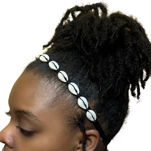 Cowrie Shell Adjustable Headband Seashell Headband Natural Hair Accessory Unisex Headband Cowry Headband Gift For Natural Hair image 3