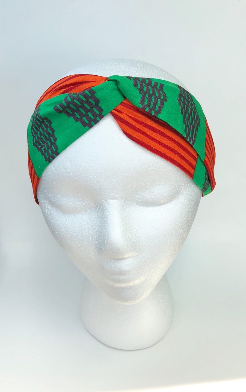 African Print Turban Headband Satin Lined Headband Adjustable Headband Natural Hair Accessory Natural Hair Gift For Women Green