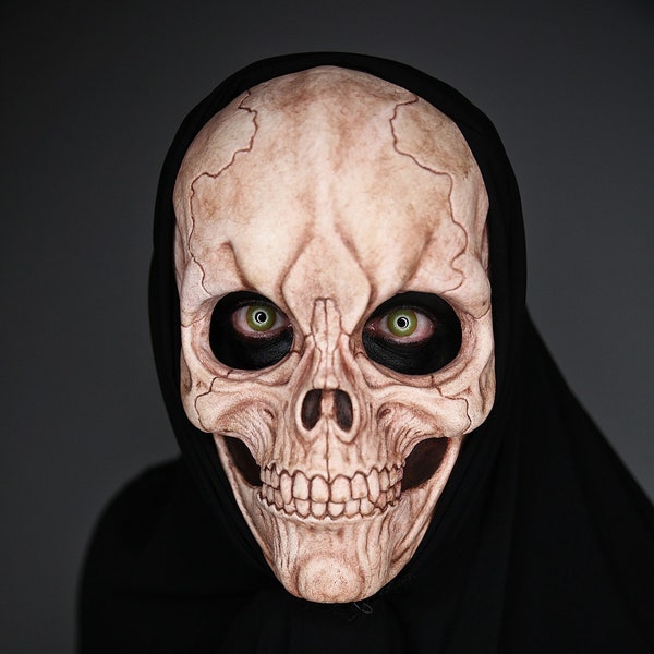 MADE TO ORDER skull mask, grim reaper, death, necromancer, warlock, larp, halloween, burning man, goth, undead, ghost, theatre, assassin