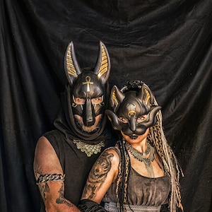 MADE TO ORDER couple mask, anubis, bastet, egypt, gods, masquerade, ballroom, fetish, cat, jackal, burning man, larp, assassin, priestess