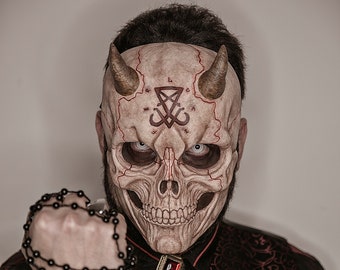 Handmade Lucifer Skull Mask, Horned Devil, Goth Costume